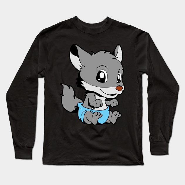 Kawaii Baby Wolf Long Sleeve T-Shirt by Modern Medieval Design